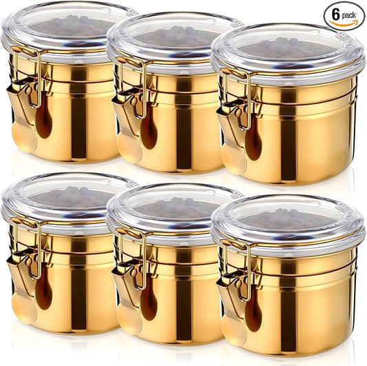 6 Pcs Stainless Steel Food Storage Containers Set Airtight Kitchen Canisters Coffee Jar with Clear Lid and Locking Clamp for Coffee Bean, Tea, Flour, Sugar, Cookie Storage (17 oz)