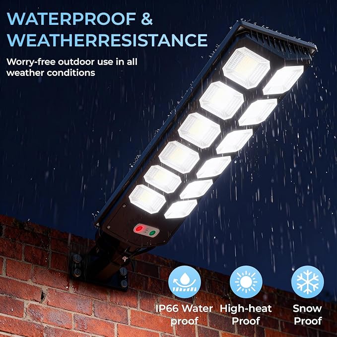 Solar Street Lights Outdoor Waterproof, IP66 15000LM 6500K Solar Flood Lights Dusk to Dawn Wide Angle Motion Sensor and Remote,Upgrade Fixing Rod (2 Pack)