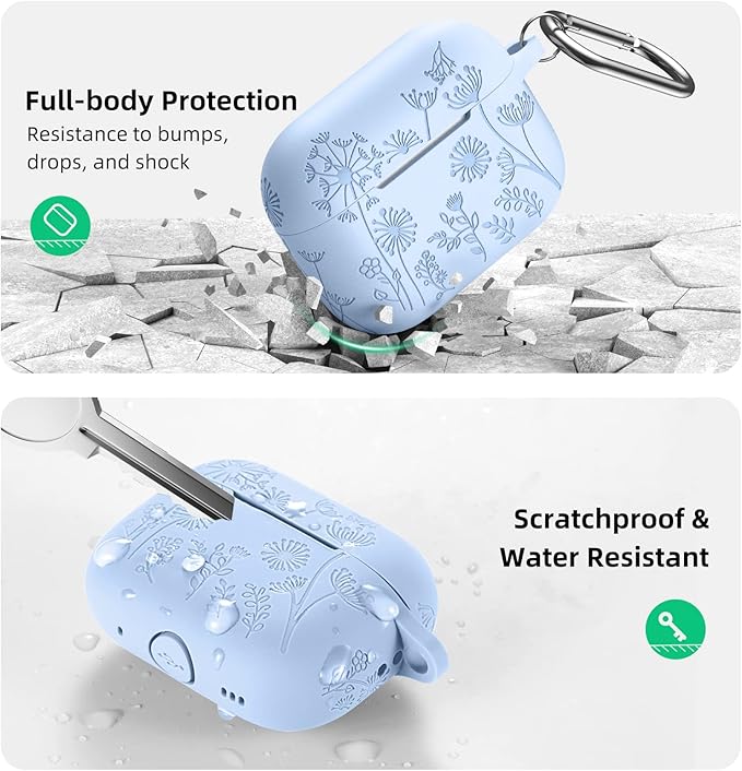 Lerobo Flower Engraved Case for AirPods Pro 2 Case Cover, Cute Soft Silicone Skin Cover Full Protective Case Compatible with Apple AirPods Pro Case 2nd 1st Generation USB C 2023/2022 Front LED Visible