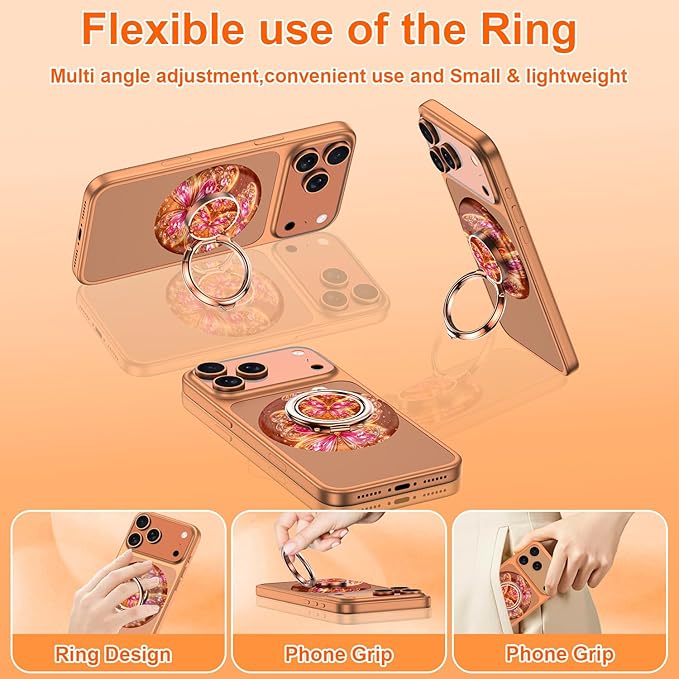 Magnetic Phone Ring Holder for MagSafe Grip,[Super Magnet],Stylish 360° Rotation Cell Phone Grip Stand Finger Ring Kickstand for iPhone 17 16 15 14 Pro Max,iPad and Smartphones,Light