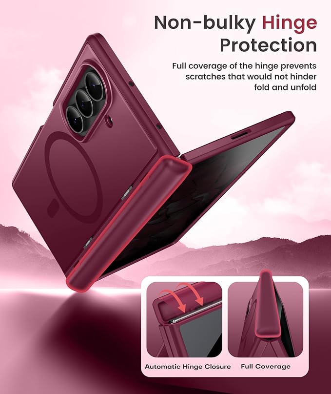 BERFY for Samsung Galaxy Z Fold 7 Case with Privacy Screen Protector, [Compatible with MagSafe][Anti Spy] Built-in Hidden Kickstand, Full-Body Shockproof Slim Phone Case for Z Fold 7, Red