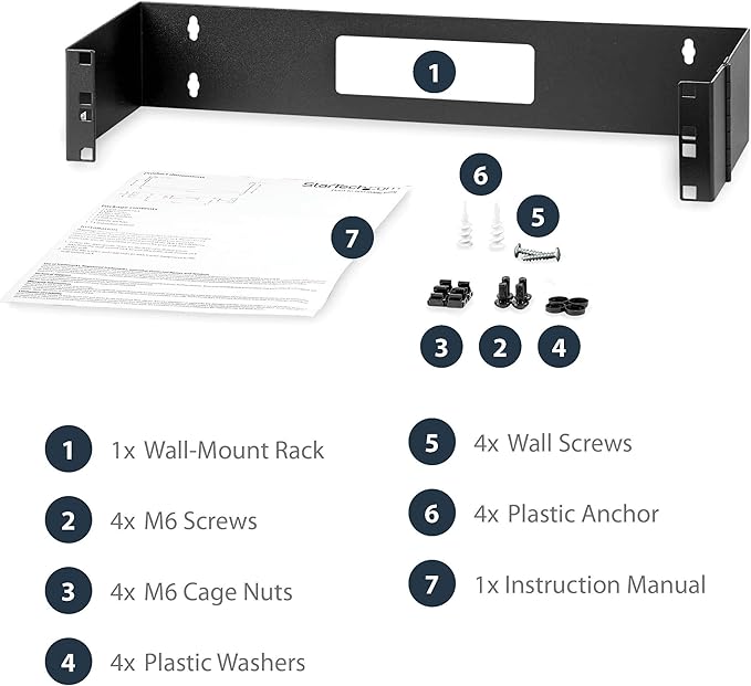StarTech.com 2U Hinged Wall Mount Patch Panel Bracket - 6 inch Deep - 19" Patch Panel Swing Rack for Shallow Network Equipment- 22lbs (WALLMOUNTH2), Black