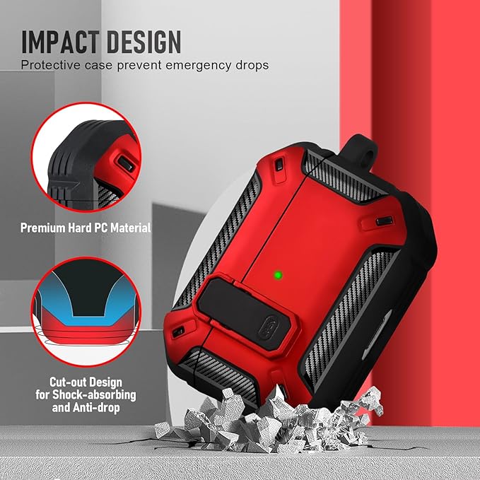 Maxjoy for AirPods Pro 3 Case (2025), Hard Shell Protective Cover Compatible with Airpods Pro 3rd Generation Case with Keychain Cleaner Kit for Men Women, Red