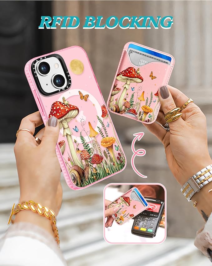 Toycamp for iPhone 15 Plus Case - Compatible with Magsafe Credit Card Holder Wallet Magnetic Cute Women Teen Girls Kawaii Girly Unique Moon Design Phone Cover for Apple 15 Plus 6.7"