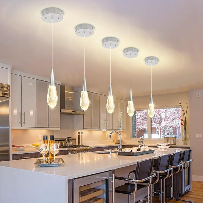 Pendant Light Kitchen Islan 1-Light Silver Small Chandelier Modern Crystal Pendant Light Fixture for Dining Room, Living Room,Bedroom, Foyer