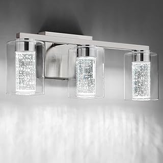 SineRise 3-Light Brushed Nickel Vanity Light with 3 Color Modes (3000K/4000K/6000K), Eye Protection LED Bathroom Light Fixture, Dimmable Modern Wall Light Over Mirror with Clear Glass Shade - Image 1