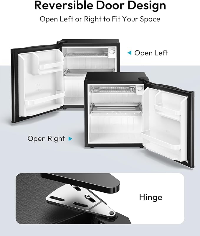 EUHOMY 1.7 Cu.Ft Mini Fridge with Freezer, Reversible Single Door Compact Refrigerator, Adjustable Thermostat, Energy Saving, Mini Fridge for Bedroom, Office, Dorm, Black