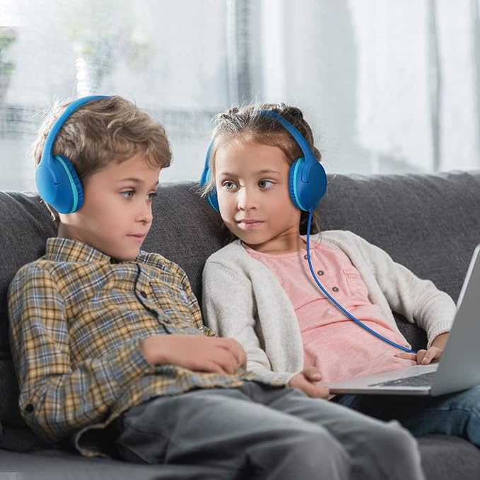 P20 Kids Headphones for School, Kids/Teens/Boys/Girls with Safe 94dB Volume Limited, 3.5mm Jack Wired Cord Over-Ear for Fire Tablets/Travel/PC/Phones(Blue)
