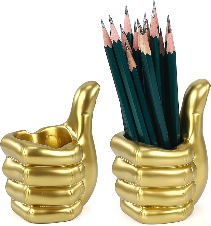 Thumbs Up Pen Holder and Phone Stand,Thumbs Up Very Good Pen Container Cell Phone Stand Holder Desk Organizer Decoration for Office Desk Home Decorative (golden)