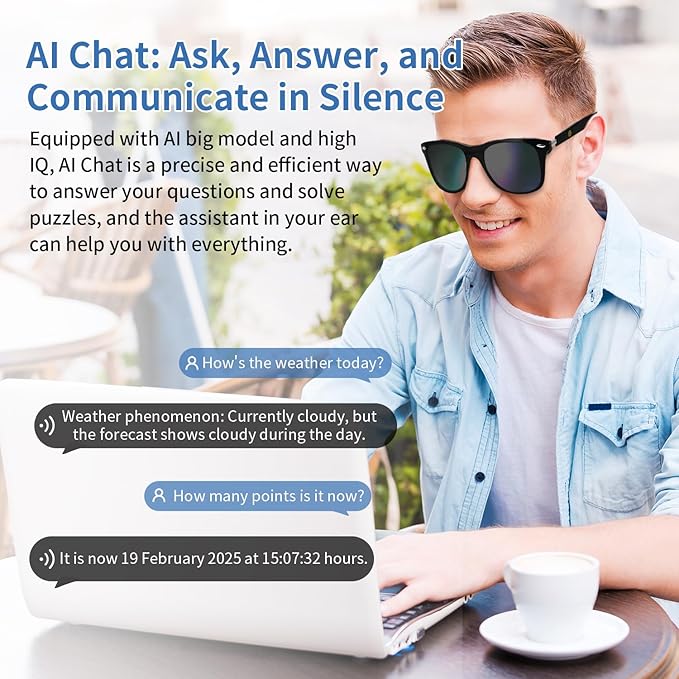 AI Translator Smart Glasses for Women Men, Bluetooth Audio Sunglasses with UV400 Polarized Lenses, Photo Translation, No Subscription，Real-Time Translation(160+Languages) for Travel Business (Black)