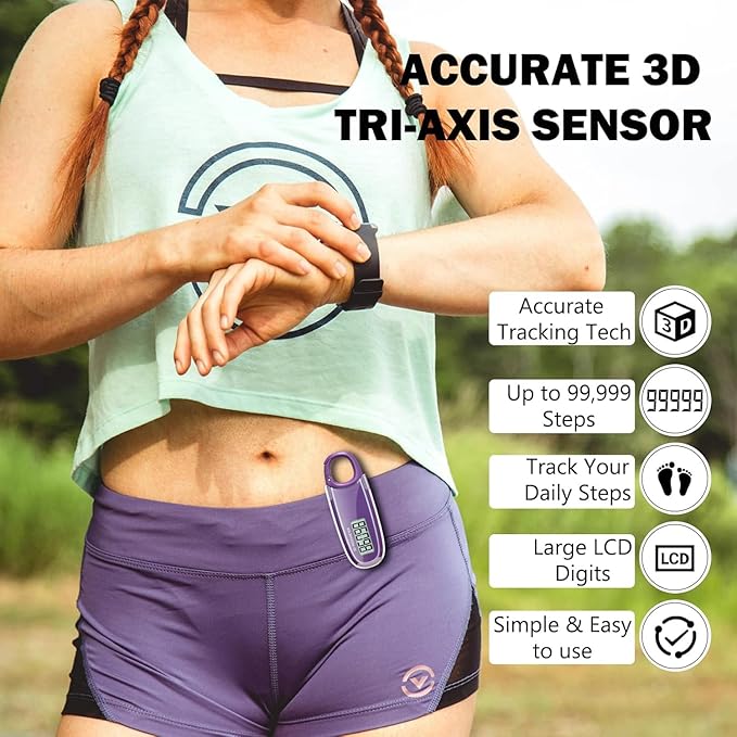 3D Pedometer for Walking with Removable Clip and Carabiner Simple Step Counter for Walking Accurate Clip On Step Tracker for Men Women Kids