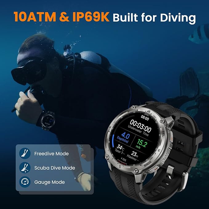 KOSPET Tank T4 GPS Smart Watch, Full Stainless Steel Body, Global Offline Maps & 6 Satellite Positioning, 100M Waterproof 45m Freediving, 1.43" AMOLED Display Outdoor Rugged Smartwatch for Men