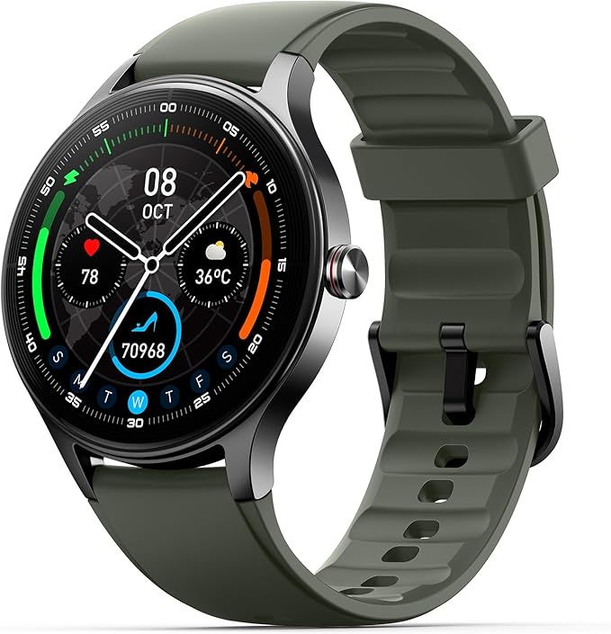 Smart Watch for Men,1.57inch AMOLED Touchscreen Fitness Watch for iPhone & Android,Heart Rate/Sp02/Sleep Monitor,110+ Sport Modes IP68 Waterproof Bluetooth Calls,2 Bands (Green, 1.57)