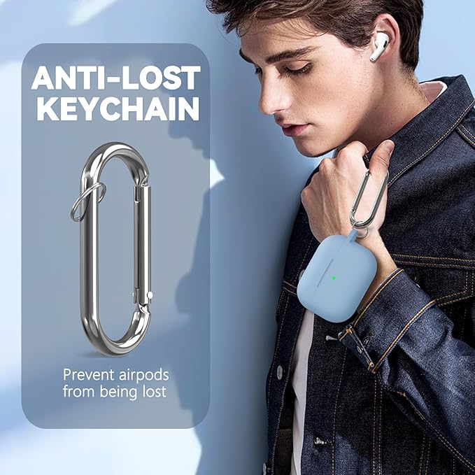Ljusmicker for AirPod Pro Case Cover with Cleaner Kit,Soft Silicone Protective Case for Apple AirPods Pro 2nd/1st Generation for Women Men,AirPod Pro Case with Magnetic Lid Lock & Keychain-Pure Blue