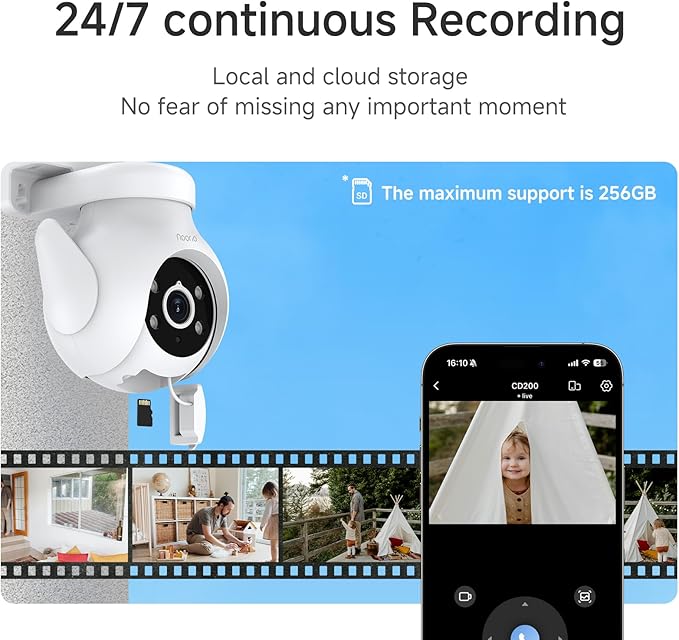 Noorio 2K Security Camera Outdoor 360° Pan/Tilt, Two Way Talk Wired Outdoor Camera for Home Surveillance, 24/7 Recording, Color Night Vision, Cloud & SD Card Storage, Compatible with Alexa, 2.4G WiFi