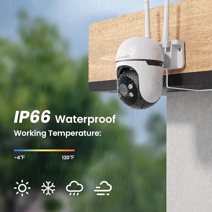 WiFi Security Cameras Wireless Outdoor, Plug- in Wired Security Camera Outdoor, 24/7 Recording, PTZ, 2.4Ghz WiFi Only, 2K HD Color Night Vision, Human Detction, No Monthly Fee, 2-Way Talk, 4 Packs