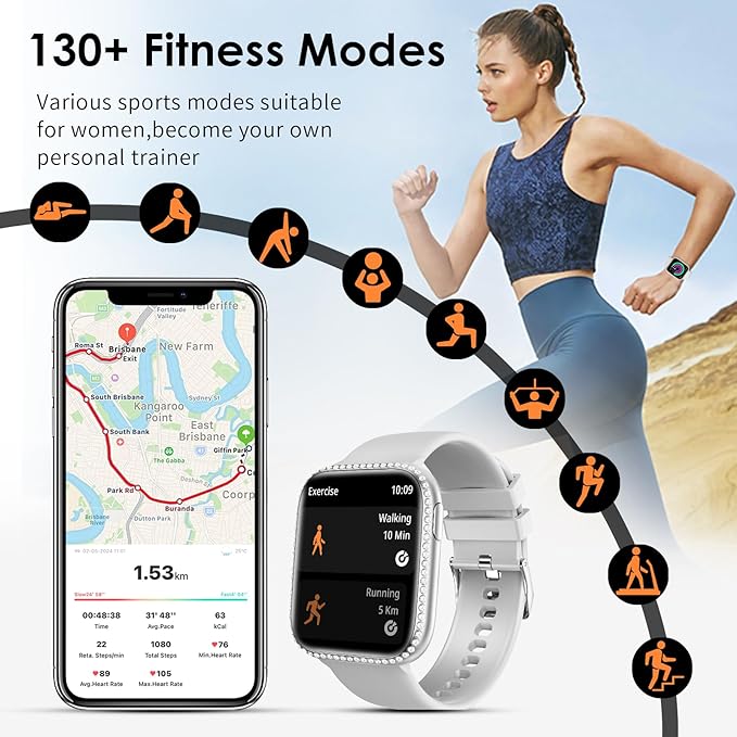 Smart Watch for Women, 1.75" AMOLED Fitness Tracker for Android iOS, Answer/Make Call with Heart Rate Sleep Monitor 130+ Sports Mode, IP68 Waterproof Smartwatch (Gray Band)
