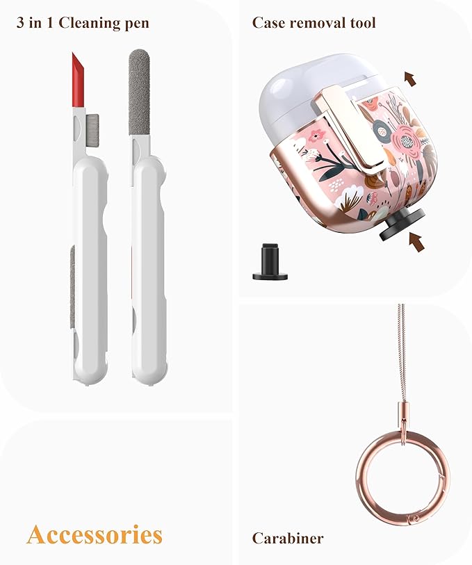 TATOFY Cover for AirPods Pro 4th Generation Case with Lock Clip Cleaner Kit Slim Hard AirPod 4 Lock Case Compatible with MagSafe (Pink)