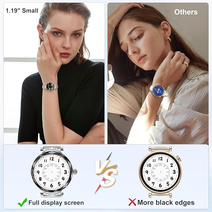 Smart Watches for Women Answer/Make Call, 1.19" AMOLED Smartwatch with Bluetooth for Android iOS Phones, IP68 Waterproof Fitness Tracker with Heat Rate Blood Pressure, 120+ Sports, Silver
