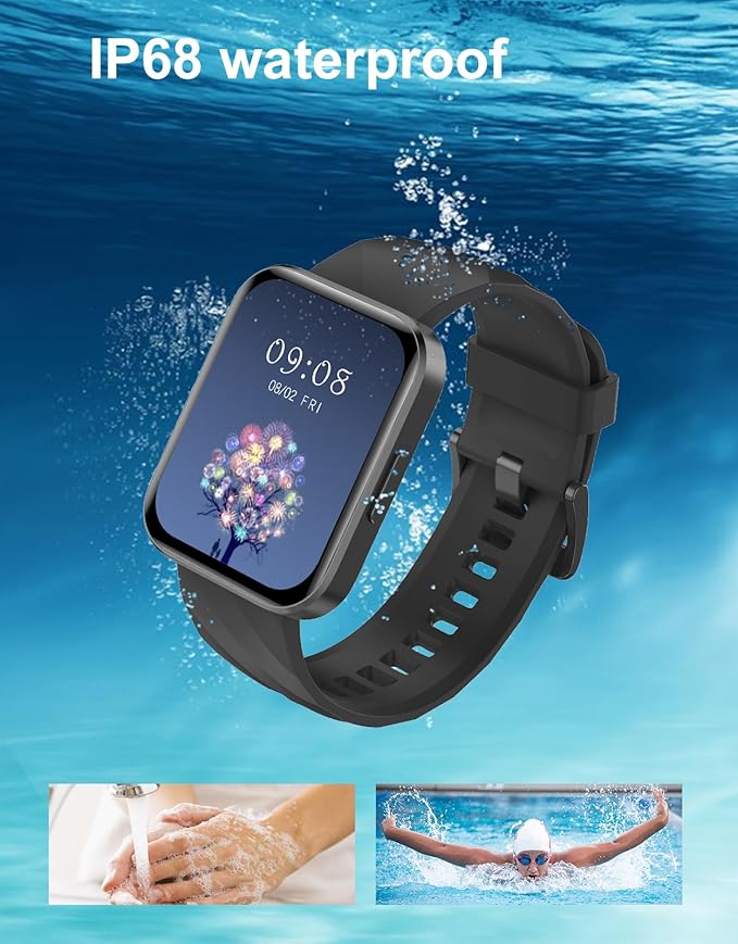 Smart Watches for Men Women (Answer/ Make Calls) Compatible with iPhone Android Phones, 1.85" Smartwatch Fitness Tracker with 100+ Sports Heart Rate Monitor Pedometer Sleep Tracker Waterproof (Black)