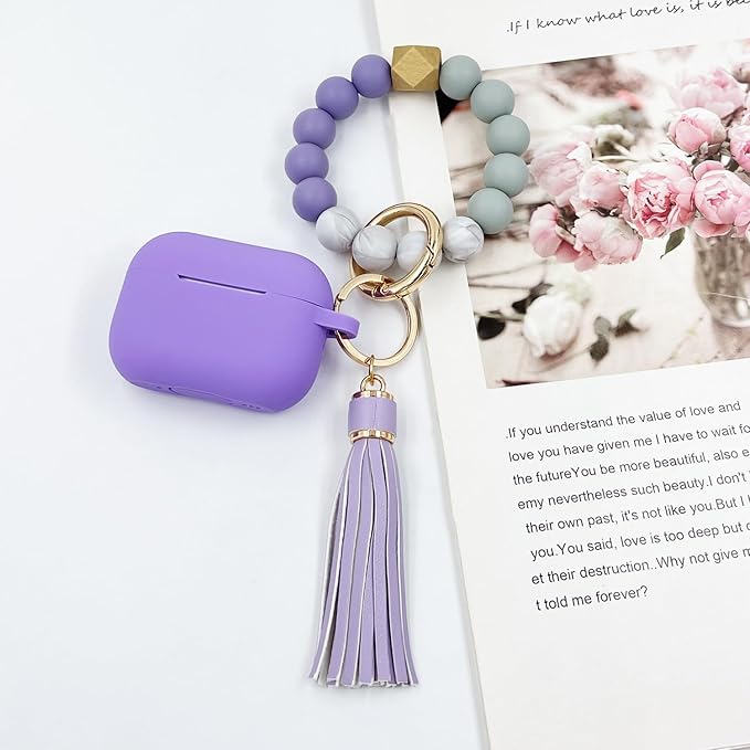 Compatible with Airpods Pro 2nd Generation Case Cover 2022, Soft Silicone Protective Cover with Bracelet Keychain for Apple Airpods Pro 2 Case for Women (Violet)