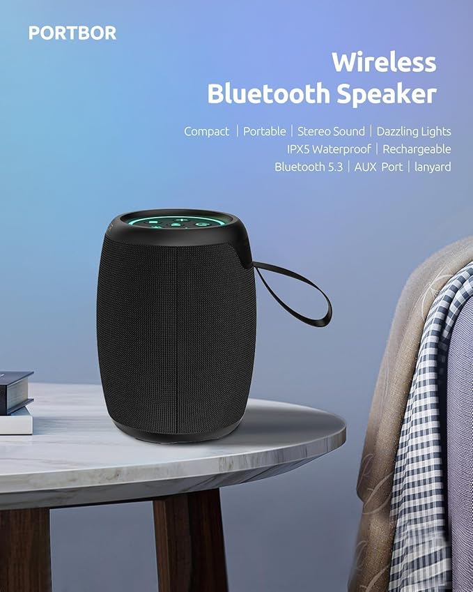 Bluetooth Speaker, Portable Wireless, Powerful Stereo Sound, IPX5 Waterproof, 15H Playtime, BT5.3, TWS Surround Pairing, Electronics Gadgets for Outdoor/Home/Party/Travel/Beach/Shower, Birthday Gifts