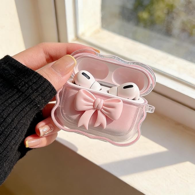 for Airpods Pro 3 Case 2025, Funny 3D Cartoon AirPods Pro 3rd Genaration Case,Floral Bow AirPods Case with Keychain • Cute Kawaii AirPod Cover Pink Bow Case for Women Girls