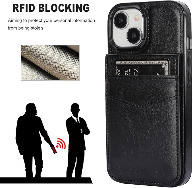 KIHUWEY for iPhone 15 Case Wallet Compatible with MagSafe Wireless Charging, Credit Card Holder, RFID Flip Leather Magnetic Clasp Kickstand Heavy Duty Protective Cover 6.1 Inch (Black)