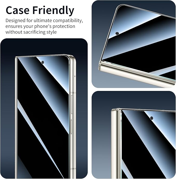Privacy Screen & Camera Lens Protector for Samsung Galaxy Z Fold5, Double Shatterproof Anti-Spy Tempered Glass, Private Black Protection, 9H Hardness Anti-Scratch Case-Friendly, 3 Pack Each