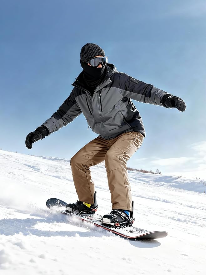FREE SOLDIER Men's Fleece Lined Outdoor Cargo Hiking Pants Water Repellent Softshell Snow Ski Pants with Zipper Pockets
