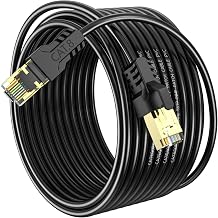 Cat 8 Ethernet Cable 50FT,High Speed 40Gbps,2000Mhz,26AWG,Gold Plated RJ45 Connector,for Outdoor&Indoor,for/PC/Modem/Router/Gaming,Faster Than Cat7/Cat6/Cat5
