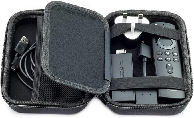 DigiCharge Hard Carry Case for Amazon Fire TV Stick 4K / Fire TV Stick Remote Control Cables and Charger - Protective Portable Travel Hard EVA Cover Shockproof Storage Bag Pouch, Black
