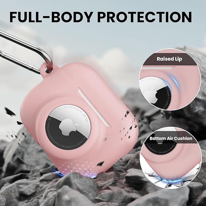 2 in 1 Silicone Case Compatible with AirPods Pro 3 and AirTag 2/1, Shockproof Protective Case Cover for AirPods Pro 3rd Generation 2025 with Cleaner Kit & Carabiner (Pink)