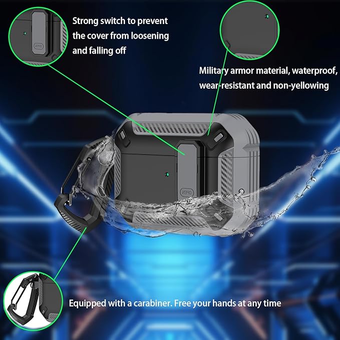 for AirPods Pro 3 Case, Secure Lock Cases Cover with Carabiner Compatible with Airpods Pro 3rd Generation Case, Full Body Shockproof Protective AirPod Case for Men Women(Gray)