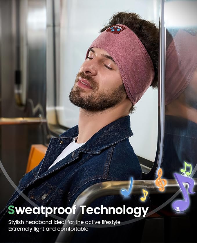 Perytong 2 Pack Sleep Headphones Bluetooth 5.4 Headband, Sleeping Headband Headphones with Ultra-Thin Stereo Speaker for Side Sleepers, Wireless Sweat Resistant Sport Headband for Workout