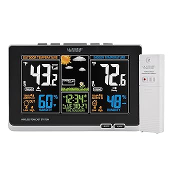 La Crosse Technology Advanced Weather Station with Full-Color LCD & Atomic Time - Monitor Indoor/Outdoor Conditions with Temperature Alerts and Humidity Readings with Transmission Range of 300 Feet