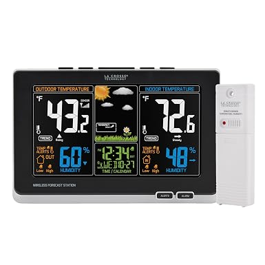 La Crosse Technology Advanced Weather Station with Full-Color LCD & Atomic Time - Monitor Indoor/Outdoor Conditions with Temperature Alerts and Humidity Readings with Transmission Range of 300 Feet