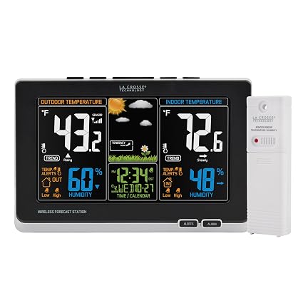 La Crosse Technology Advanced Weather Station with Full-Color LCD & Atomic Time - Monitor Indoor/Outdoor Conditions with Temperature Alerts and Humidity Readings with Transmission Range of 300 Feet