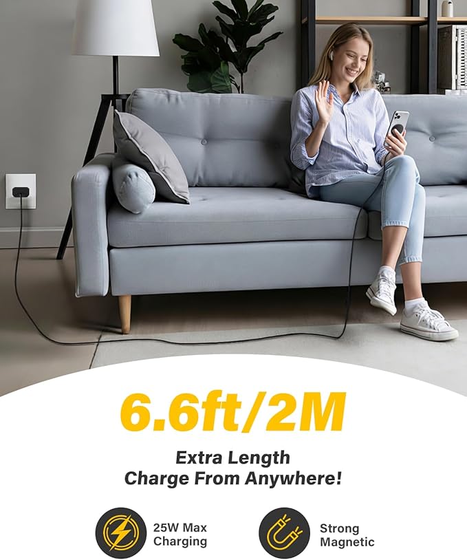 25W Qi2.2 Magnetic Wireless Charger, Fast Charging Pad for iPhone 17/16/15/14/13/12 Series & AirPods, Strong Magnet, Portable for Travel Home Office (Black, 2Pack 6FT)
