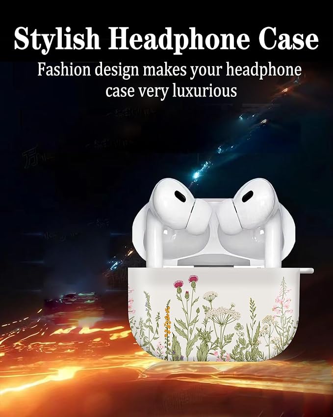 Cute Hard Case Compatible with AirPods Pro 2nd/1st Generation, Protective Cover with Golden Keychain, Fits 2023/2022/2019 Models, for Women, Girls, and Men(Cute Beige Flower