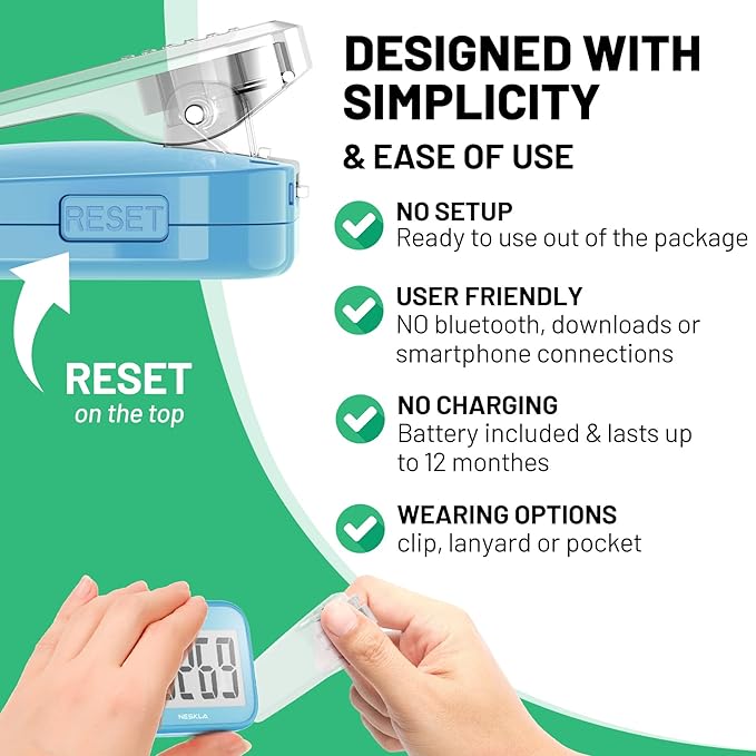 3D Pedometer for Walking, Simple Step Counter with Large Digital Display, Step Tracker with Removable Clip Lanyard, Accurately Track Steps for Men Women Kids Adults Seniors