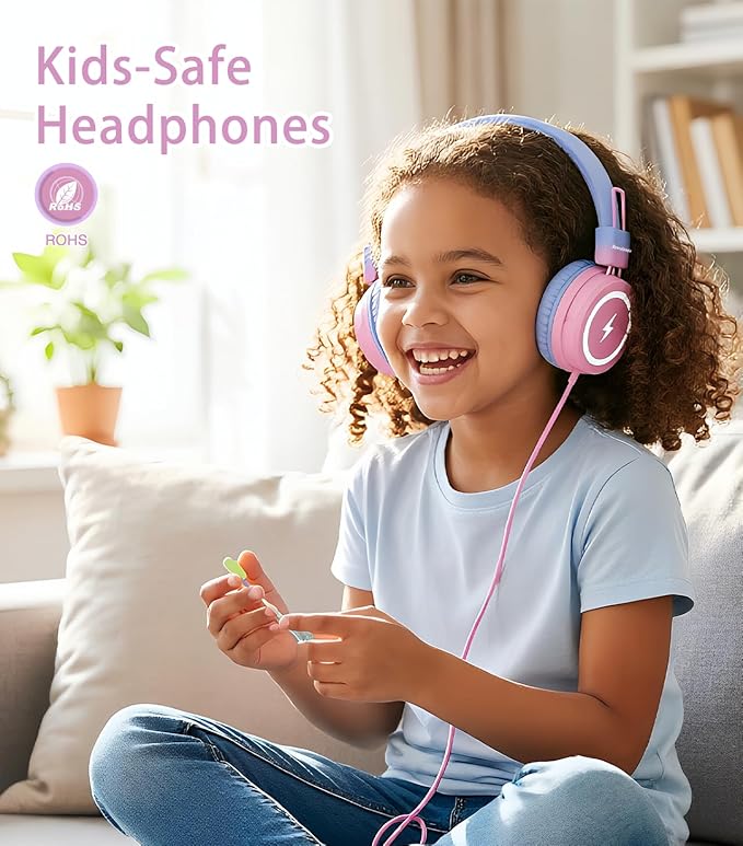 Kids Headphones with LED Lights for School, Upgrade USB Type C Kid Headphone with Microphone, Volume Limiter 85/94dB, Wired On Ear Headphones for Boys/Girls/Tablet/Travel -Gradient Purple