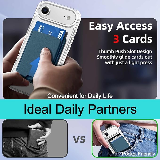 Magnetic for iPhone Air Case & iPhone 17 Air Case Clear with Blue Detachable Wallet, Compatible with MagSafe, Military Protective Slim Phone Cover with Card Holder