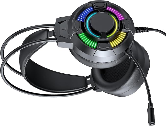 RGB Lighting USB Wired Over Ear Gaming Headset, 50mm Drivers 7.1 Surround Sound Headphones, Lightweight Ergonomic Design Headset with Soft Ear Cushions, Ideal for PC
