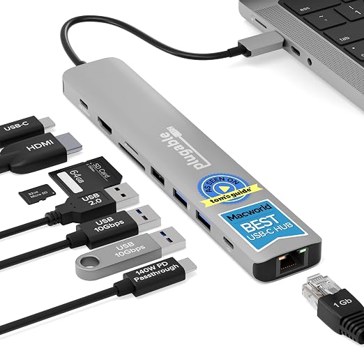Plugable USB C Hub Multiport Adapter: 9-in-1 with 140W PD Charging - Image 6