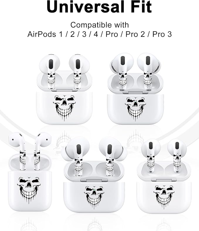 ROCKMAX for AirPods Sticker Skin Set, Earbud + Charging Case Wrap Decals, Applicator Included + Spare, Fits AirPods 1/2/3/4 & Pro/Pro 2/Pro 3 – Dripping Skull