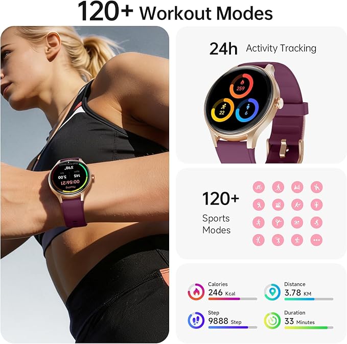Smart Watch for Women,1.57inch AMOLED Touchscreen Fitness Watch for iPhone & Android,Heart Rate/Sp02/Sleep Monitor,110+ Sport Modes IP68 Waterproof Bluetooth Calls,2 Bands (Purple, 1.57)
