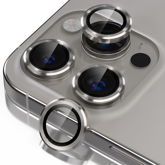 Misea Compatible for iPhone 16 Pro/iPhone 16 Pro Max Camera Lens Protector, Ultra-HD Tempered Glass Camera Cover Screen Protector Metal Individual Ring Protector Accessories, Natural Titanium