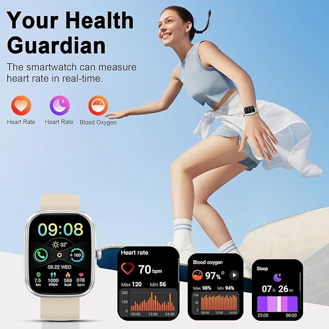Smart Watch(Answer/Make Call), 1.91" Smartwatch for Men Women, 2026 New Fitness Watch with 110+ Sport Modes, Fitness Activity Tracke with Pedometer/Sleep Monitor/Heart Rate/IP68, Silver-Beige