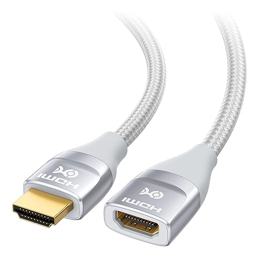 Cable Matters 48Gbps Ultra HD 8K HDMI Extension Cable - 3.3ft / 1m, Supports [8K@60Hz / 4K@240Hz with HDR], HDMI Male to Female Extender Cable, Titanium Silver